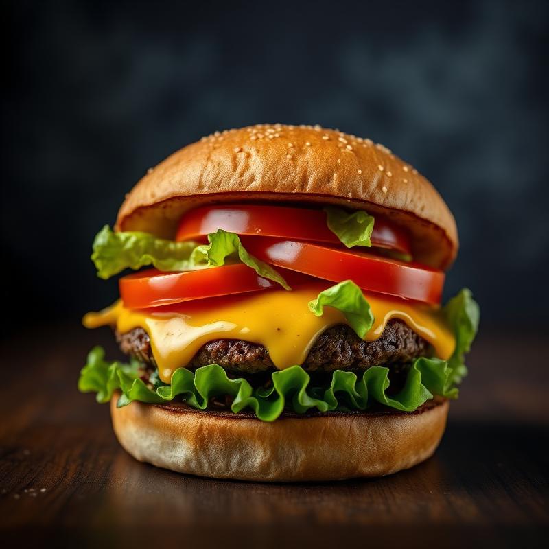 Stacked smash burger with crispy beef patties, melted cheese and toasted brioche bun